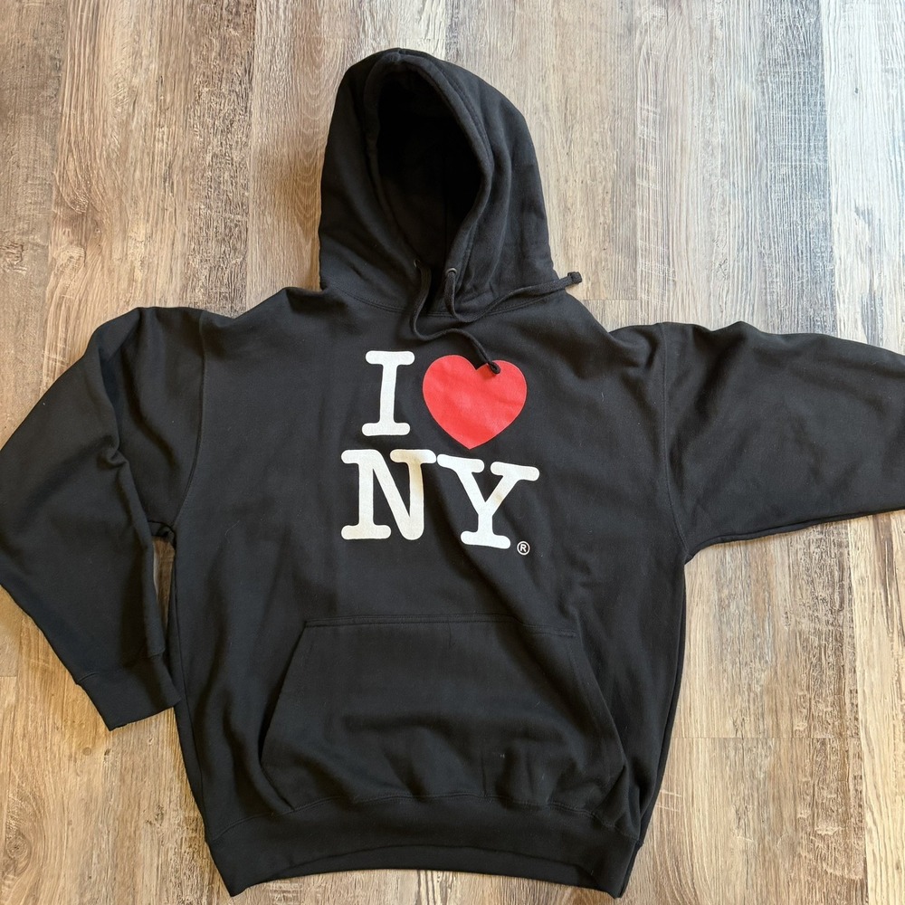 I‎ Love NY Hoodie Black Pullover Sweatshirt Unisex Size Large Licensed New York
